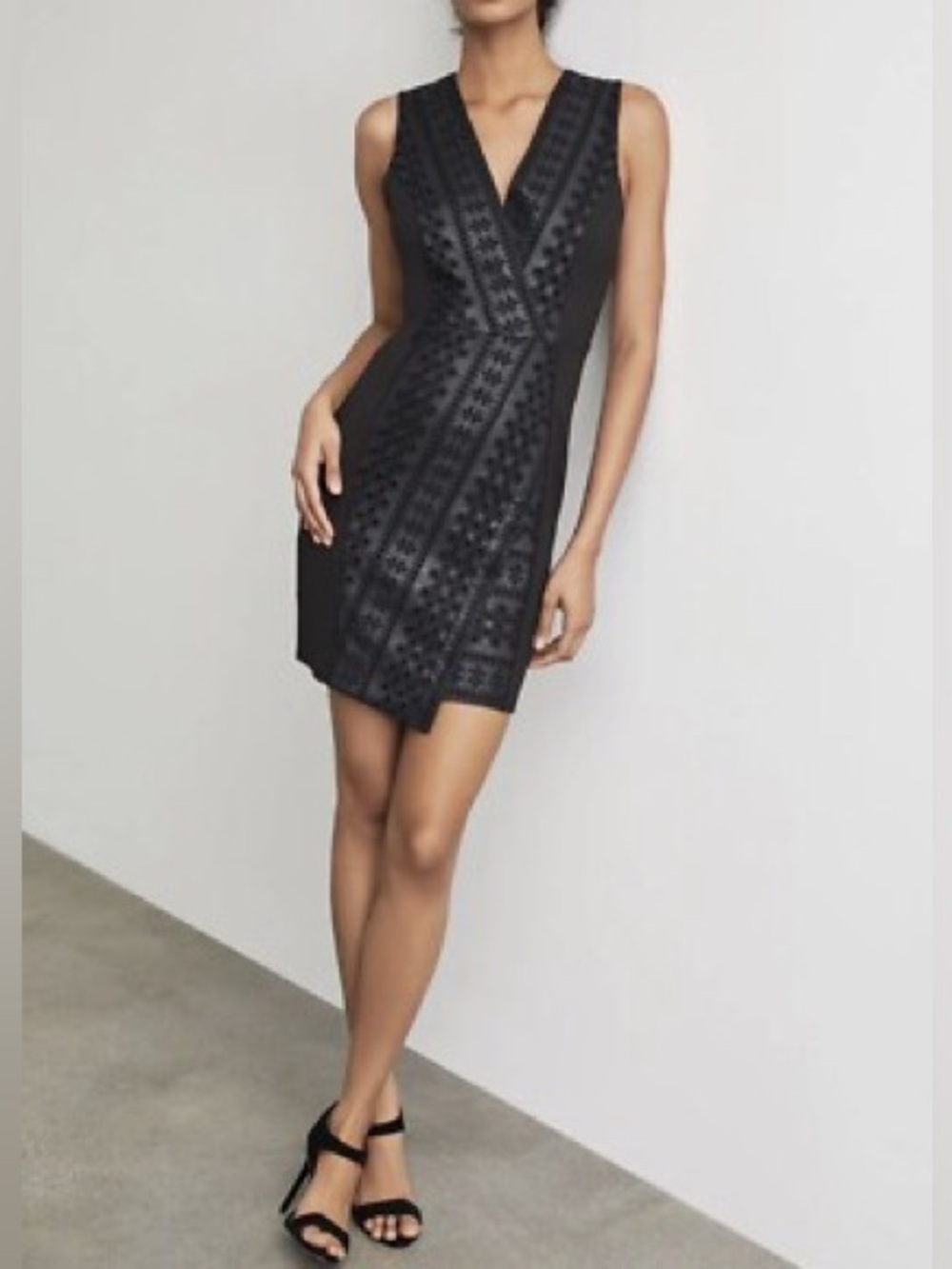 BCBGMaxAzria Black Eyelet Faux Leather Dress